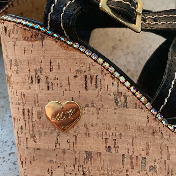 Italian black and rhinestone wedges. - Picture 3 of 5